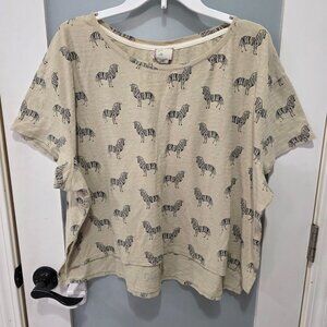 9-His STCL Anthropologie Zebra Print Linen Cotton Crop Top Women’s XL